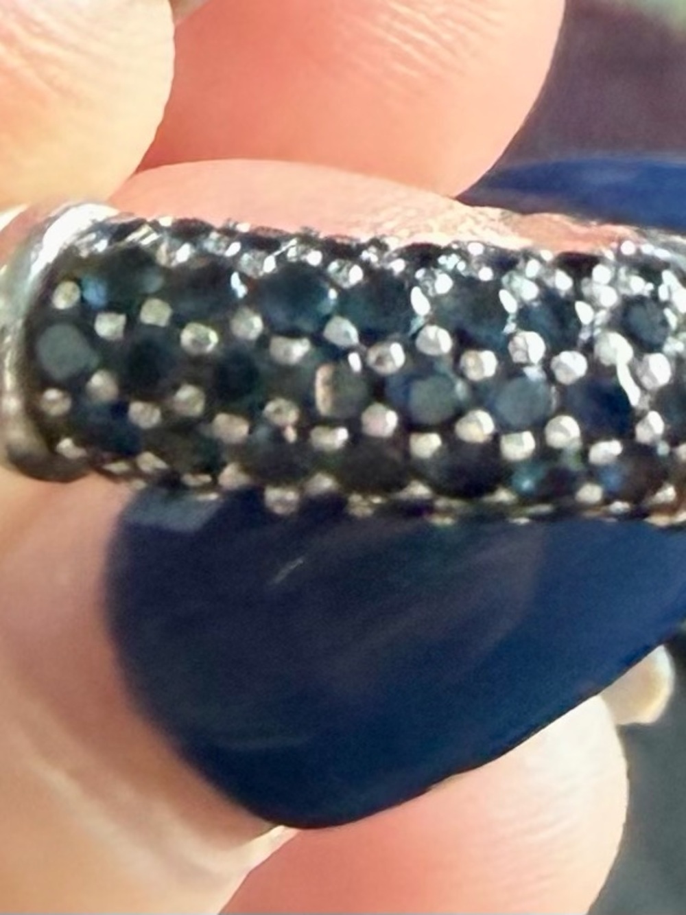 David Yurman Sterling Silver Ring with Dark Blue Pavé Stones, size 7